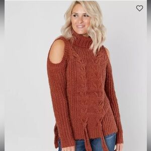 Miss Me Rust Cable Knit Sweater